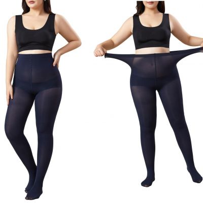 2 Pairs Women's Plus Size Opaque Tights Navy 5X/6X