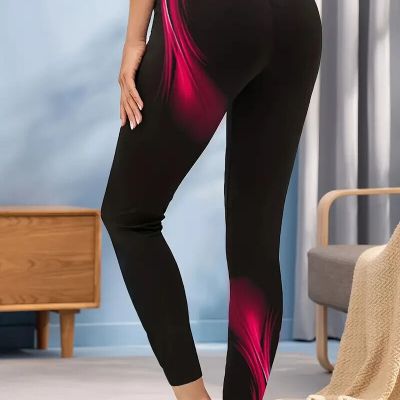 Black Color Block Blue & Burgundy Skinny Casual Elastic Waist Stretchy Leggings