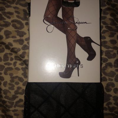 jessica Simpson Fashion Tights S/M  Sheer Metallic Black