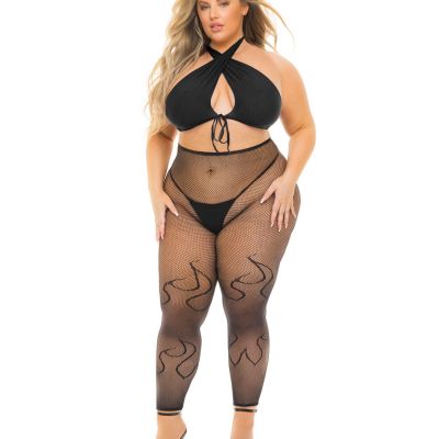 Pink Lipstick Plus Gives You Hell Halter Bra, Pantyhose & G-String Black