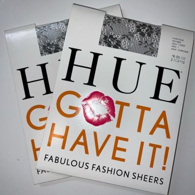 NIP 2 Pairs HUE Gotta Have It! Control Top Tights Floral Net Chrome Gray Size 1