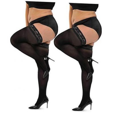 2 Pairs Plus Size Thigh High Stockings, Semi X-Large-XX-Large 2 Pairs - Black