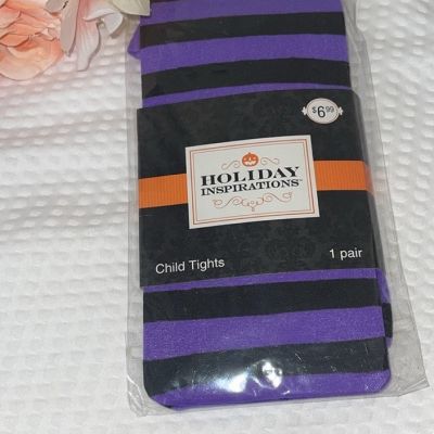 Halloween Child Purple and Black Striped Tights One Size NIP