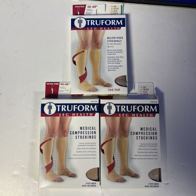 3 Pairs Truform Stockings Knee High Open Toe: 30-40 mmHg M BEIGE (0845-M) Lot