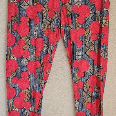 Women Disney Leggings Pants Size TC2 Plus LuLaRoe Multicolor Mickey Mouse Sueded