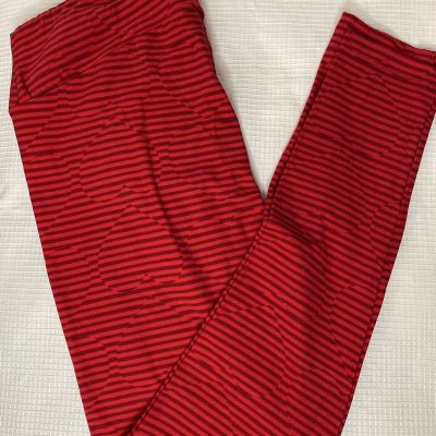 New Womans LuLaRoe Red Striped Geo Pattern Leggings TC