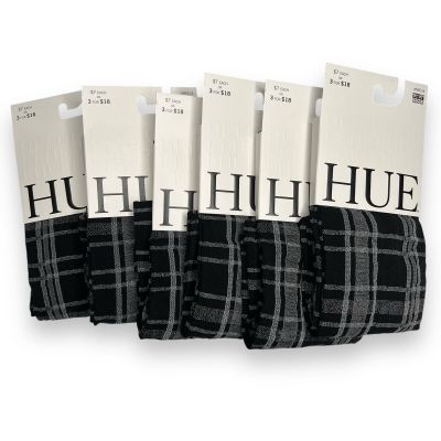 HUE Plaid Knee Hi Sock Gray Black Womens One Size 6 Pair New