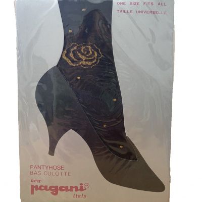 Vintage Pagani italy Black Gold Glitter Nylon Panyhose one size fits all