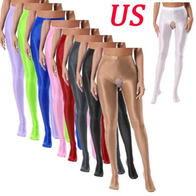 US Womens Glossy Crotchless Pantyhoses Stockings Stretchy Tight Dance Lingerie