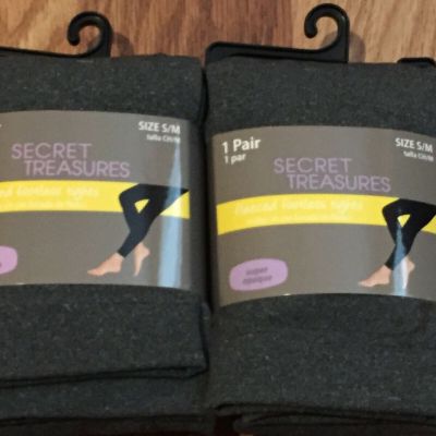 2-Pairs Secret Treasures Fleeced Footless Tights Super Opaque S/M