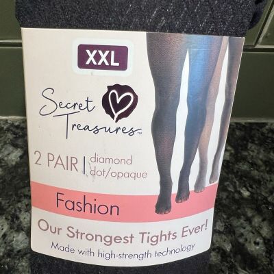 2 Pk Secret Treasure XXL  Fashion Tights Gray Opaque /Blk diamond