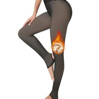 Fleece Lined Tights for Women Thermal Pantyhose Small 300g Stirrup Sheer-black