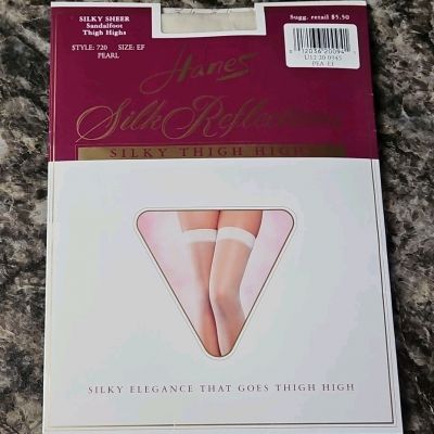 VTG Hanes Women's Silk Reflections Silky Thigh-Highs Stockings  PEARL Size EF