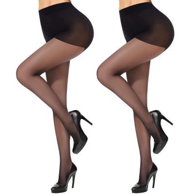 2 Pairs Women's Sheer Tights - 20D Control Top Pantyhose with Reinforced Toes...