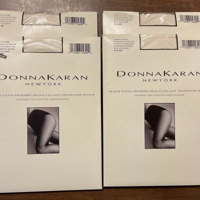 Lot Of 4 Donna Karan Sheer Satin Control Top Hosiery Pantyhose Ivory Medium NIP