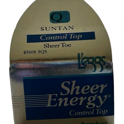 L'eggs Pantyhose Size Q Sheer Energy Control Top Suntan Sheer Toe NEW 65608 SQS