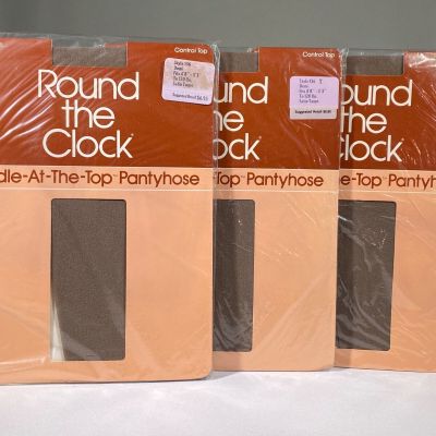 Vintage Round The Clock Girdle At The Top Pantyhose - Lot of 3