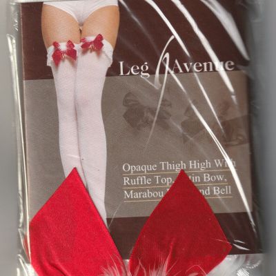 Christmas Red Opaque Thigh Highs Satin Bow & Bells O/s Leg Avenue 6283