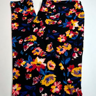 NEW LuLaRoe TC2 Leggings BLACK PURPLE BLUE PINK Modern ABSTRACT Flower Colorful