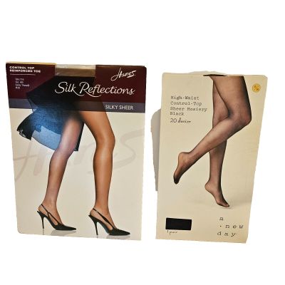 2 PAIRS OF HANES/A NEW DAY PANTYHOE SIZE AB/SM BLACK & BARELY THERE