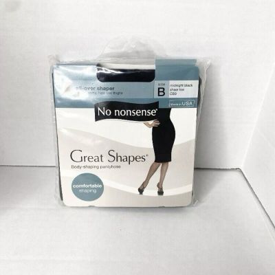 No Nonsense Great Shapes Pantyhose Sheer Toe Midnight Black Size B