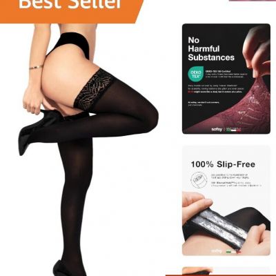 Oeko-Tex Certified Italian Thigh High Stockings with Dual Silicone Lace Top