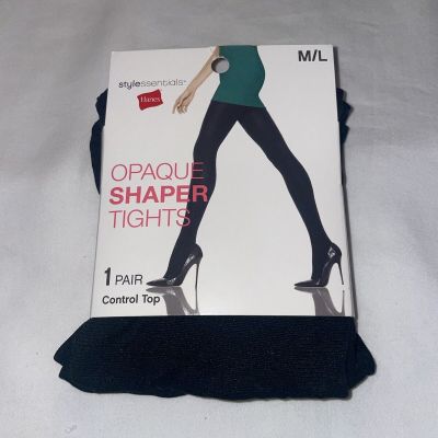 Hanes Style Essentials Opaque Shaper Tights Size M/L Black Control Top New