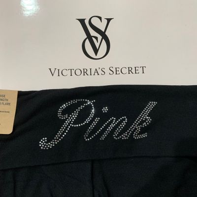 2XL NIP VICTORIA SECRET PINK Black Shine Cotton Foldover Flare Legging NEW