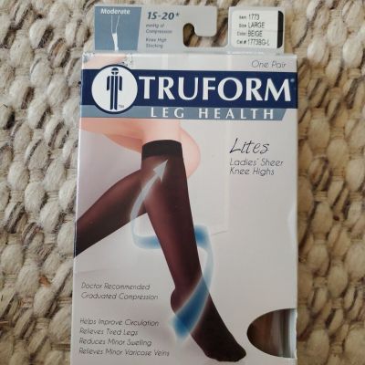 Truform Lites Ladies' Sheer Knee Highs Compression Socks 15-20 mmHg Large Beige