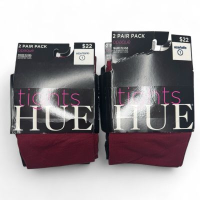 Hue Womens Opaque Tights Size 1 Sangria Red - Black 4 Pair Pack New