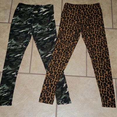 2 Pair Of LuLaRoe Leggings Pants OS One Size Camouflage And Cheetah Print