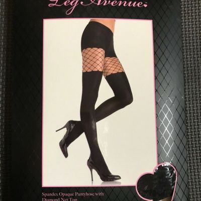 Leg Avenue spandex opaque pantyhose #7875 black net ONE SIZE