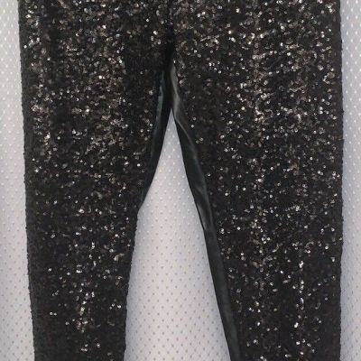 Lotstyle black faux leather sequin front leggings size medium