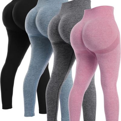 4 Pc Butt Lifting Workout Legging for Women,Seamless Gym(Black/Grey/Blue/Pink,L)