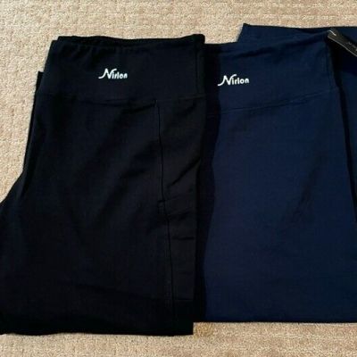 LOT OF 2 Nirlon Capri Leggings With Pockets High Waisted Black Plus Size 3X NWT