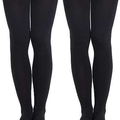 2 Pairs Fleece Lined Tights for Women, 120D Winter Tights, Opaque Medium Black