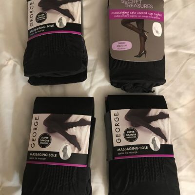 4 pair black woman tights size 4 George massaging sole tights plus opaque 2 pair