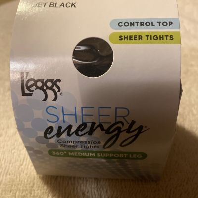 L'eggs Sheer Energy Compression Sheer Tights Control Top Jet Black Size Q+ XL