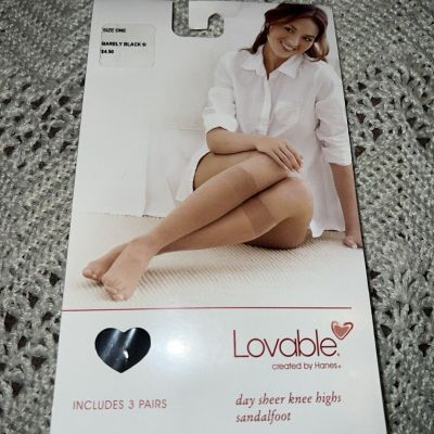 Hanes Loveable  Knee-Highs One Size Barely black With Sandalfoot 3 Pairs