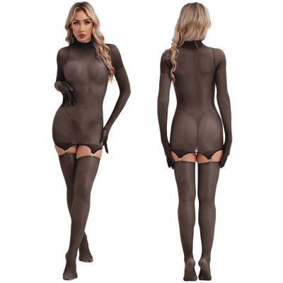 Womens Nightwear Pole Dance Dress Suspender Tights Bodysuit Smooth Lingerie