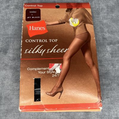 Hanes Control Top Silky Sheer Large Jet Black Pantyhose