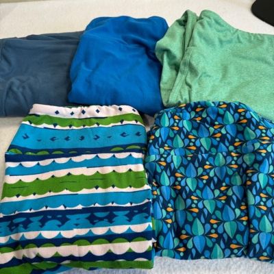 5 pairs LuLaRoe OS (2-10) print/solid blue/green leggings