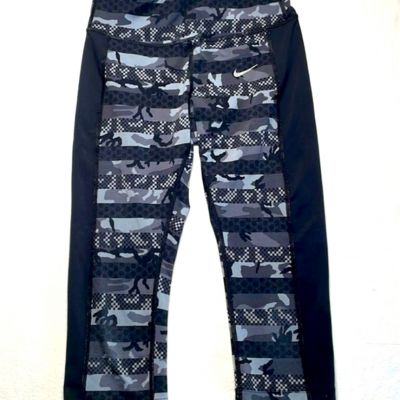 Nike Dri-fit XS Black Gray Camo Capris Leggings Work Out Cross Fit Exercise Run