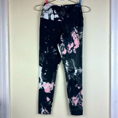 Scorpio Sol Black White Pink Galaxy Swirl Marbled Workout Athletic Leggings