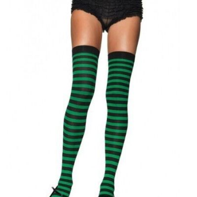 Leg Avenue 6005 Women's Black/Green Nylon Striped Over Knee Stockings - One Size