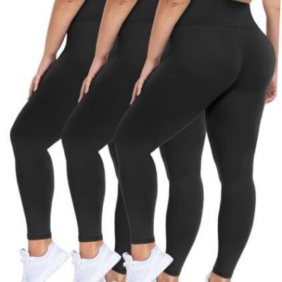 3 Pack Plus Size Leggings for Women - High Waist 4X-Large Black/ Black/ Black