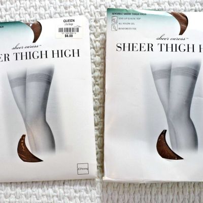 Vtg Sheer Caress 2 Packages Thigh High Stockings Little Beige Women Queen New