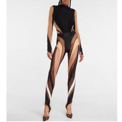 MUGLER Sheer Panel Leggings Size 34(XS) Brand New Authentic Black Tan