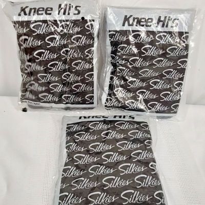 Silkies Knee-Hi Lot of 3 Off Black Jet Navy Blue Knee-Highs 9 Pairs New NOS