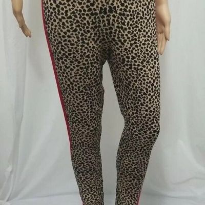 ASOS Knit Leggings Sz 6 Brown Animal Print Red Stripe Hi Rise Pull On Stirrups